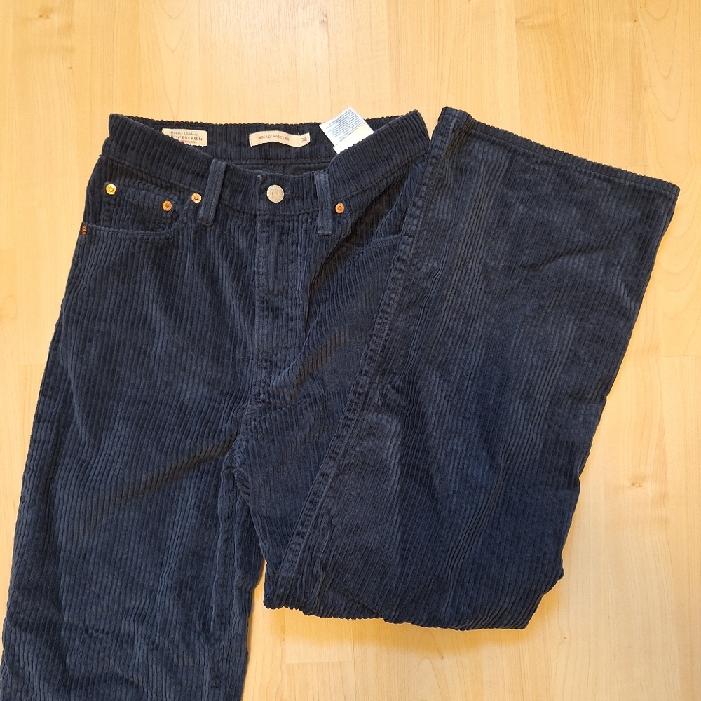Levi's Ribcage Wide Leg Navy Corduroy Pants
